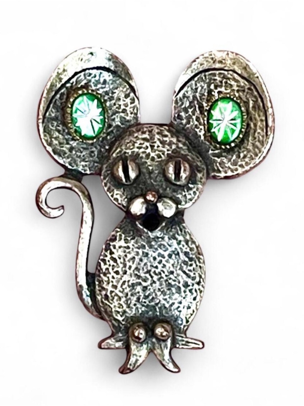 Vintage 1970s Torino-Style Pewter Mouse Brooch Pin Earring Holder Whimsical EUC - Picture 4 of 10